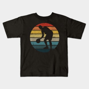 Basketball Player Silhouette On A Distressed Retro Sunset print Kids T-Shirt